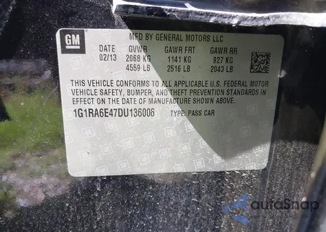 2013 Chevrolet Volt from USA, damaged, VIN 1G1RA6E47DU136006